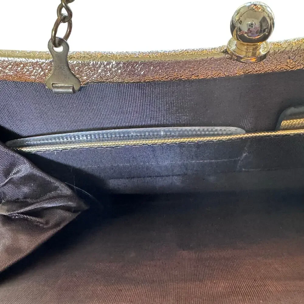 Vintage 1960's Gold Crinkle Metallic‎ Clutch Convertible Evening Handbag